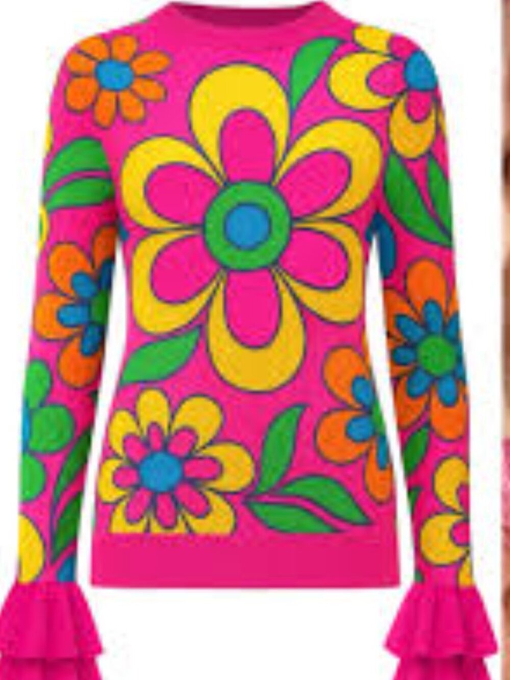 OXKnit Groovy Retro Floral Sweater Sz Small MOD Funky Flower Power Gritty Boho